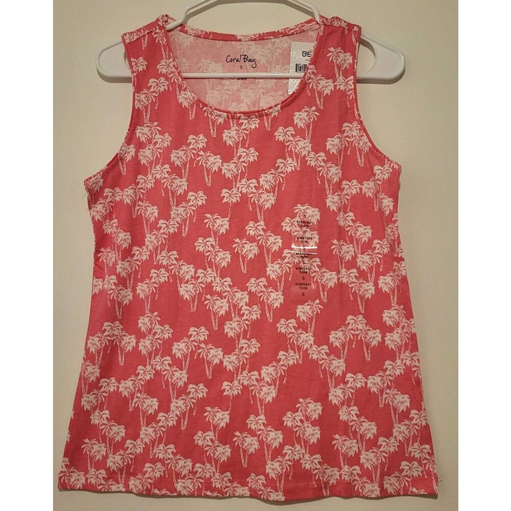 Womens Palm Print Sleeveless Top size Small in Pink NWT Coral Bay